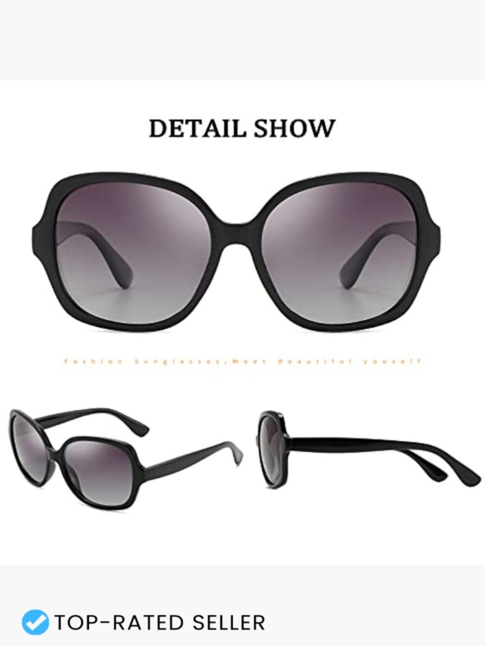 Oversized Square Polarized Sunglasses UV Protection Unisex Retro Shades - Picture 5 of 7
